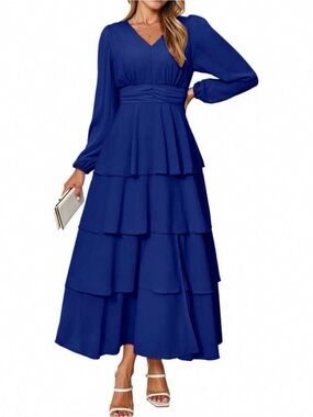 Elegant Tiered Maxi Dress - Royal Blue